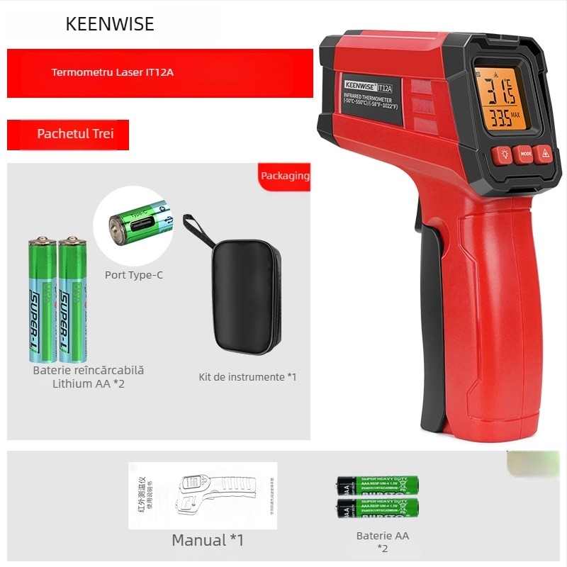 Qingwei CX6000 Termometru infraroșu portabil pentru temperatura uleiului – Termometru industrial pentru bucătărie și coacere