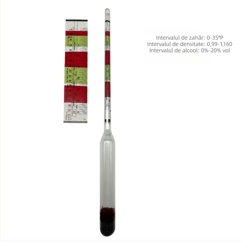 Hidrometru pentru bere – măsurător zaharuri și densitate, stil american, SG 0,990–1,160, precizie 0,002, sticlă, lungime 260 mm