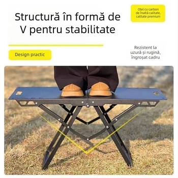 Set masă și scaune pliabile pentru exterior, masă de camping tactic, design portabil cu deschidere rapidă (Material: oțel cu carbon înalt; Stil: tactic/retro; Categoria: mese și scaune pliabile; Brand: marcă privată autorizată)