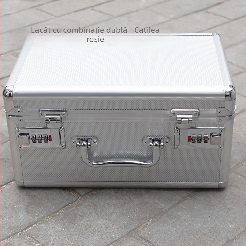 Cutie pentru fișiere din aliaj de aluminiu, încuietoare cu două parole, portabilă — siguranță pentru unelte și echipamente, cutie mare de depozitare multifuncțională.