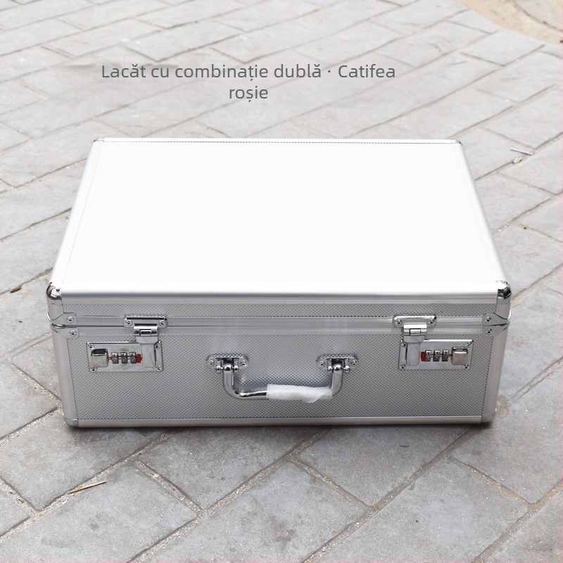 Cutie pentru fișiere din aliaj de aluminiu, încuietoare cu două parole, portabilă — siguranță pentru unelte și echipamente, cutie mare de depozitare multifuncțională.