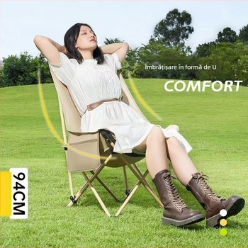 Moon Chair scaun de exterior pliabil – spate înalt, pentru camping și picnic, șezlong pentru plajă – oțel cu carbon înalt, brand Ruichu