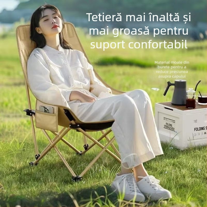 Moon Chair scaun de exterior pliabil – spate înalt, pentru camping și picnic, șezlong pentru plajă – oțel cu carbon înalt, brand Ruichu