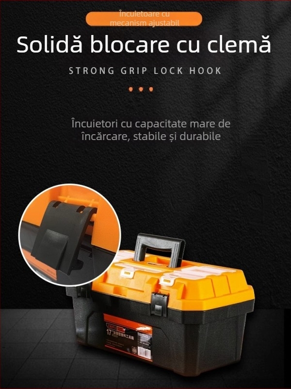 Trusă de scule pentru electricieni și mecanici, cu cadru PP, căptușeală PP și plăcuță din oțel laminat la rece; capacitate de încărcare 50