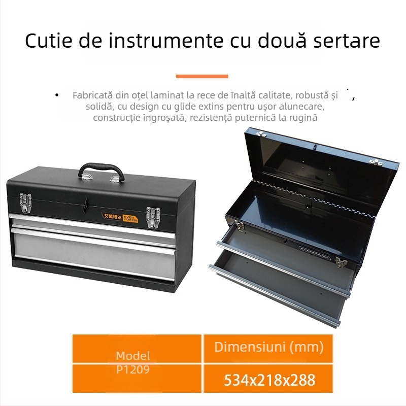 Trusă de scule pentru electricieni și mecanici, cu cadru PP, căptușeală PP și plăcuță din oțel laminat la rece; capacitate de încărcare 50