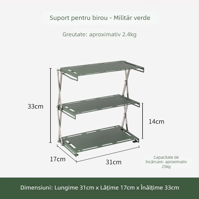Masă de camping din lemn masiv, pliabilă, cu trei niveluri și spațiu de depozitare