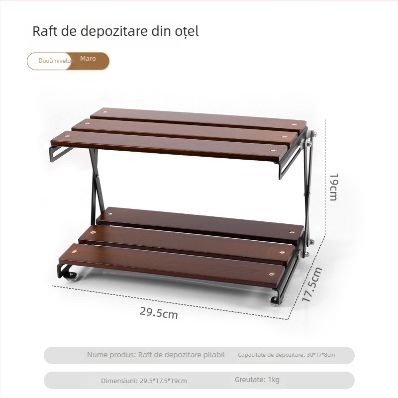 Masă pliabilă de camping din lemn masiv și raft de depozitare, cu trei etaje (Brand: Hike Mount; Material: Lemn masiv; Straturi: 3; Origine: Zhejiang)