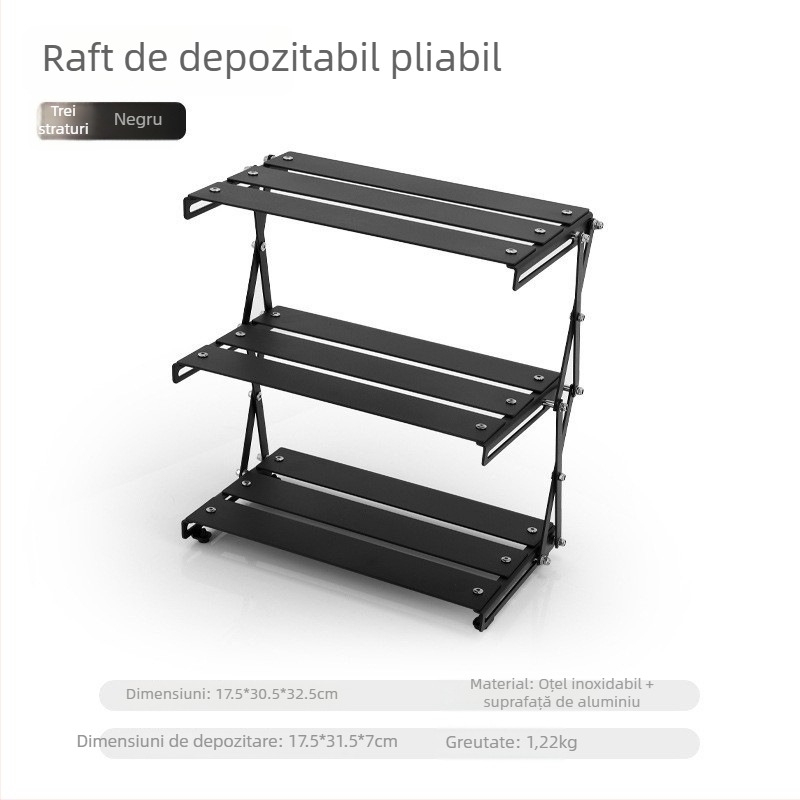 Masă pliabilă de camping din lemn masiv și raft de depozitare, cu trei etaje (Brand: Hike Mount; Material: Lemn masiv; Straturi: 3; Origine: Zhejiang)