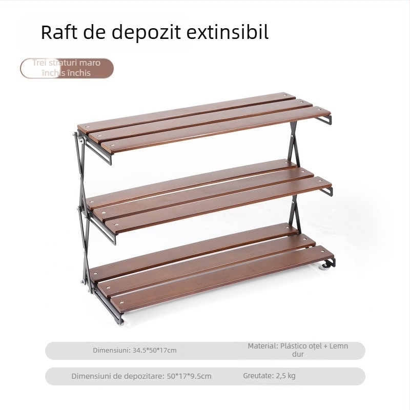 Masă pliabilă de camping din lemn masiv și raft de depozitare, cu trei etaje (Brand: Hike Mount; Material: Lemn masiv; Straturi: 3; Origine: Zhejiang)