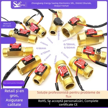 Senzor de debit Hall pentru apă, corp din cupru 1/2 in, conexiune din cupru 3/4 in, senzor turbina, 1-25 L/min