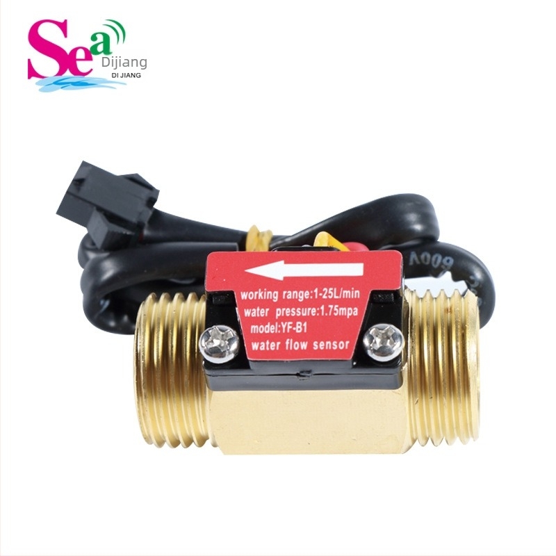 Senzor de debit Hall pentru apă, corp din cupru 1/2 in, conexiune din cupru 3/4 in, senzor turbina, 1-25 L/min