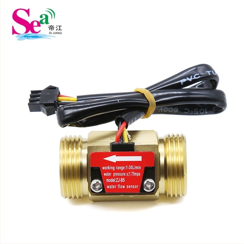 Senzor de debit Hall pentru apă, corp din cupru 1/2 in, conexiune din cupru 3/4 in, senzor turbina, 1-25 L/min