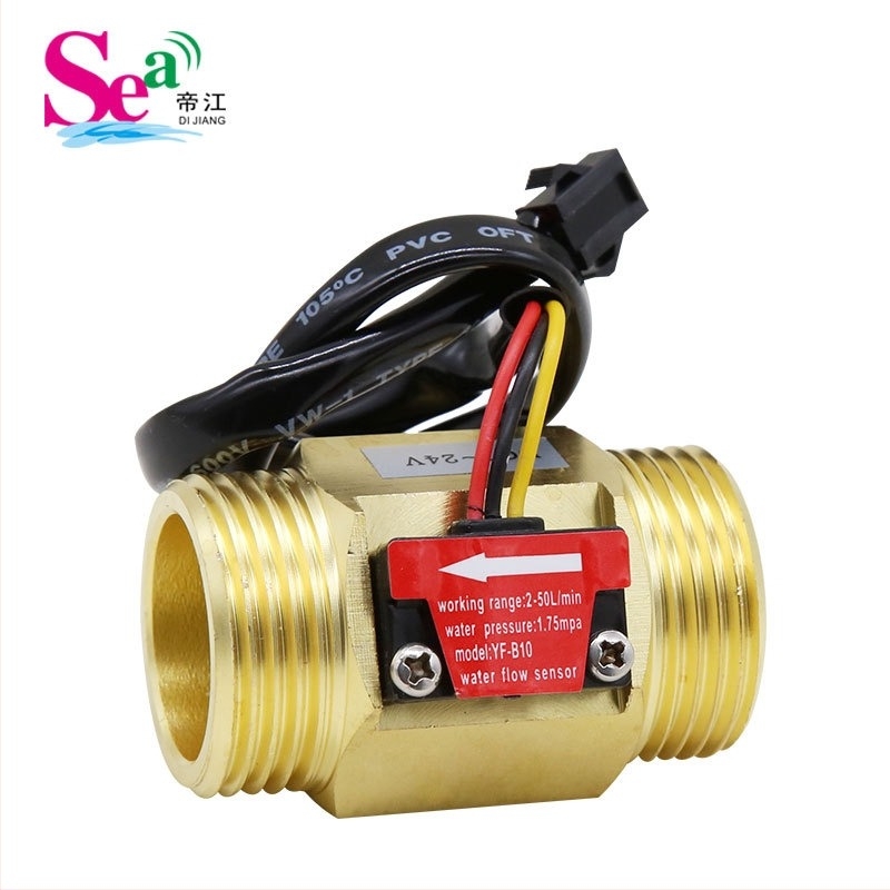 Senzor de debit Hall pentru apă, corp din cupru 1/2 in, conexiune din cupru 3/4 in, senzor turbina, 1-25 L/min