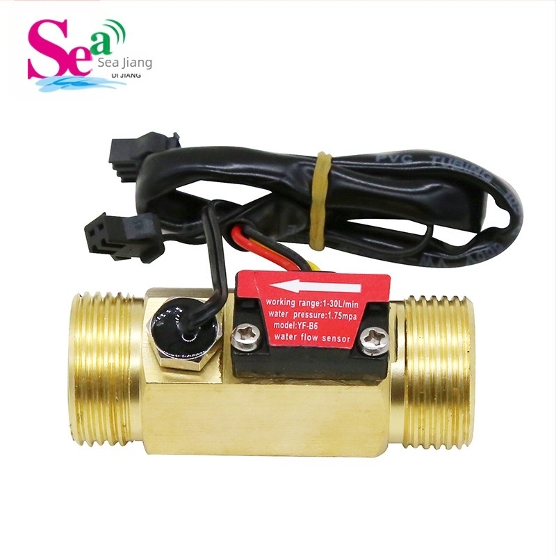 Senzor de debit Hall pentru apă, corp din cupru 1/2 in, conexiune din cupru 3/4 in, senzor turbina, 1-25 L/min