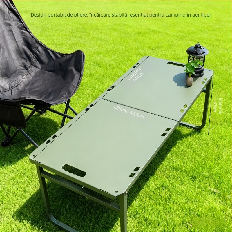 Masă de camping pliabilă hidraulică, cu protecție împotriva vântului și suport pentru aragaz, portabilă; materiale: aliaj de aluminiu, fier, oțel carbon