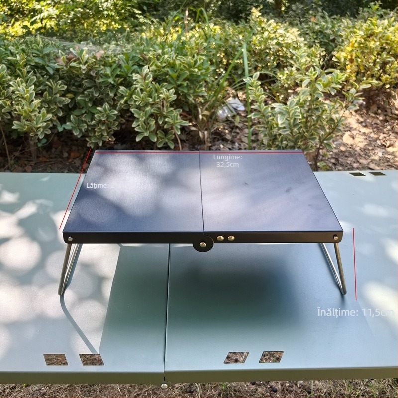 Masă de camping pliabilă hidraulică, cu protecție împotriva vântului și suport pentru aragaz, portabilă; materiale: aliaj de aluminiu, fier, oțel carbon