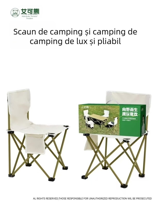 Effie Bear set masă și scaune pliabile pentru camping, exterior, din oțel carbon, 5 piese, portabil