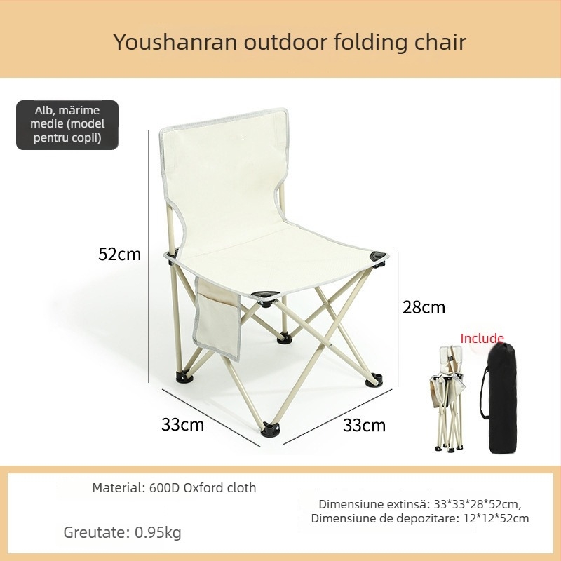 YouShanRan Fotoliu pliabil pentru exterior — cadru din oțel-carbon, țesătură Oxford 600D, scaun Lună pliabil pentru camping