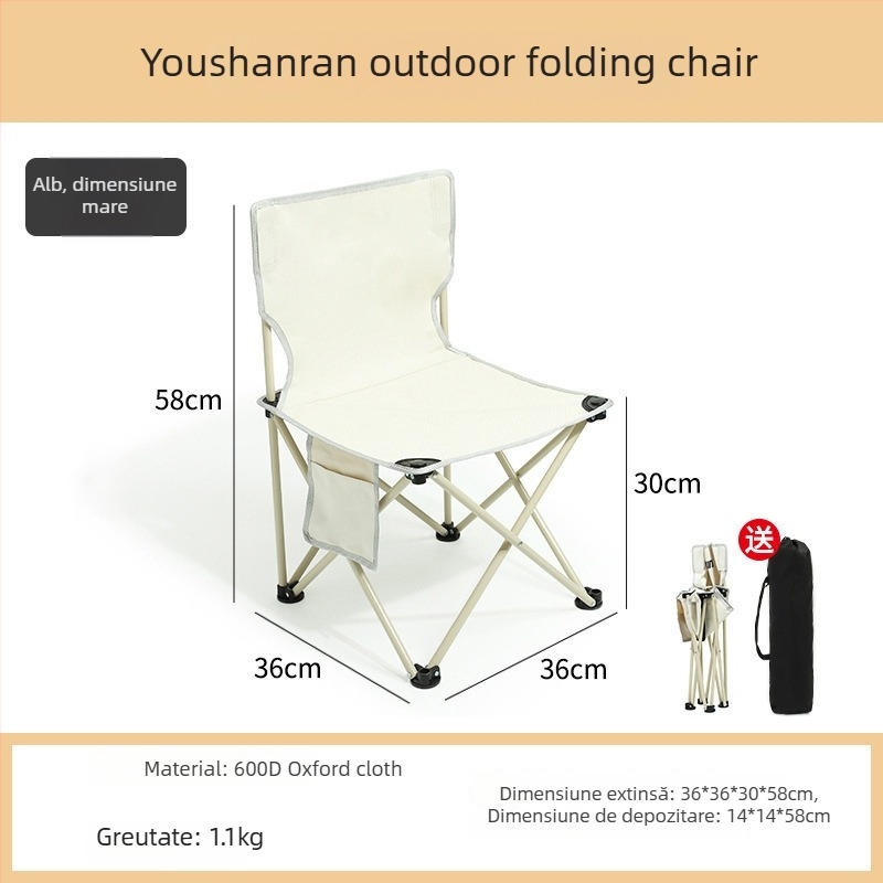 YouShanRan Fotoliu pliabil pentru exterior — cadru din oțel-carbon, țesătură Oxford 600D, scaun Lună pliabil pentru camping