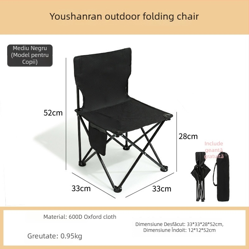 YouShanRan Fotoliu pliabil pentru exterior — cadru din oțel-carbon, țesătură Oxford 600D, scaun Lună pliabil pentru camping