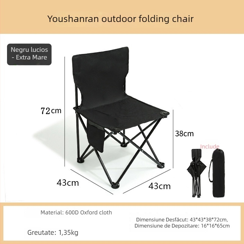 YouShanRan Fotoliu pliabil pentru exterior — cadru din oțel-carbon, țesătură Oxford 600D, scaun Lună pliabil pentru camping