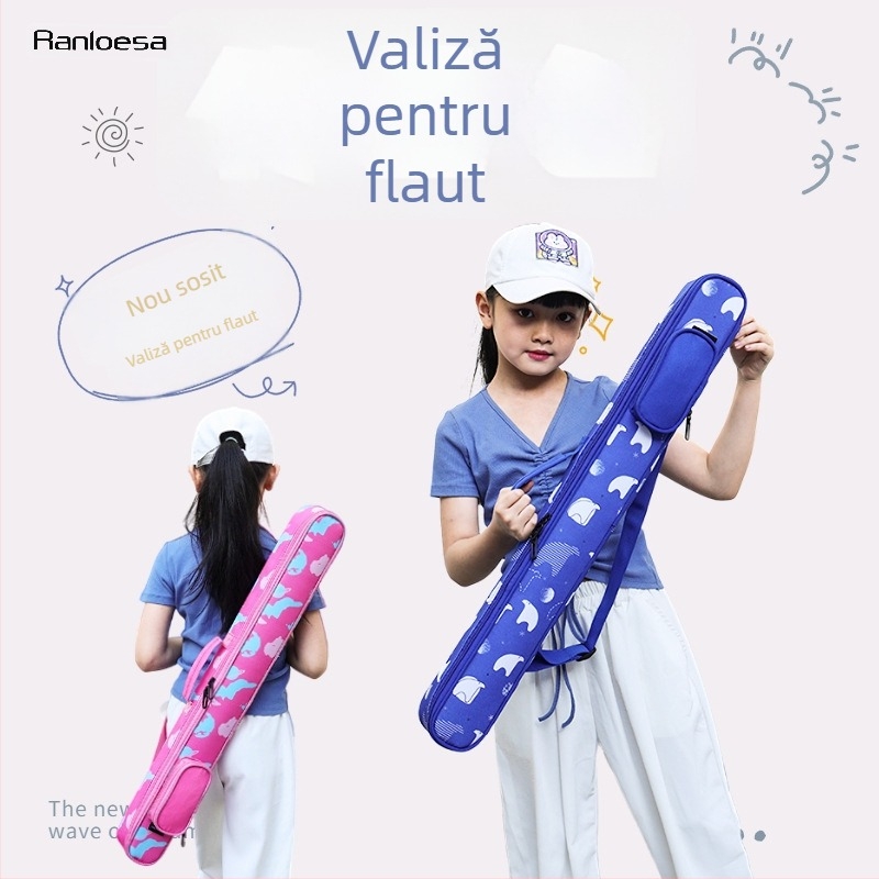 Geantă pentru fluier de bambus, pentru 2 sau 4 fluieruri, Cheie C, Material Oxford, cu curea de umăr