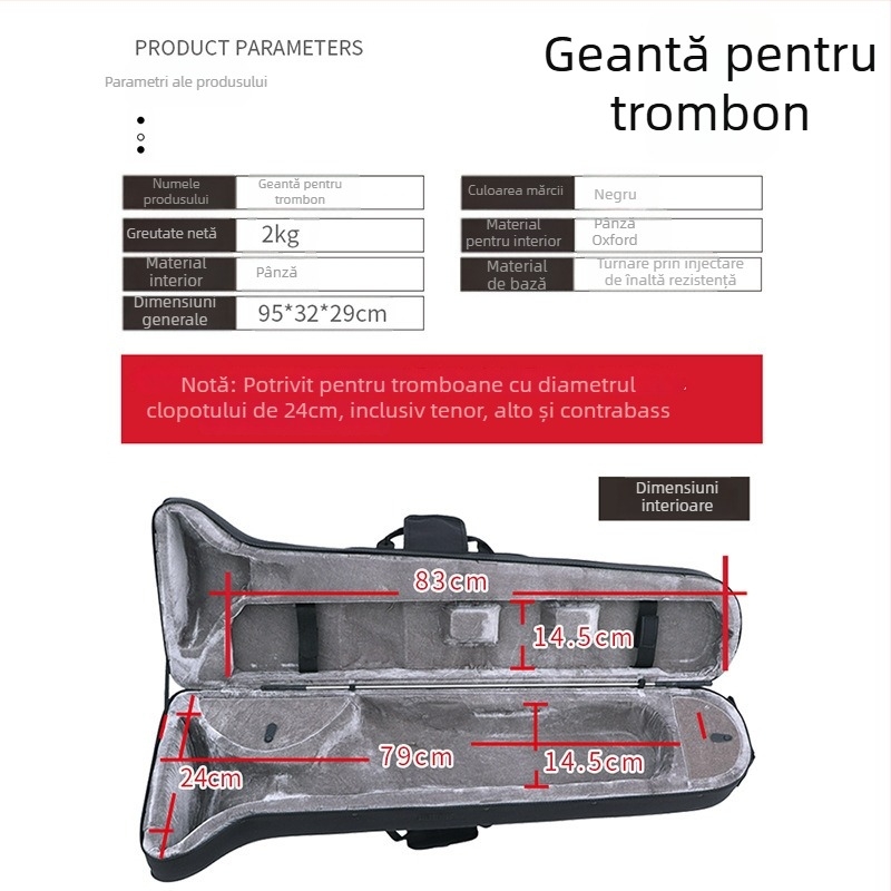 Geantă pentru instrumente de suflat, trombon tenor, husă universală de umăr, anti-cădere și anti-presiune, portabilă pentru depozitare acasă, vară 2023