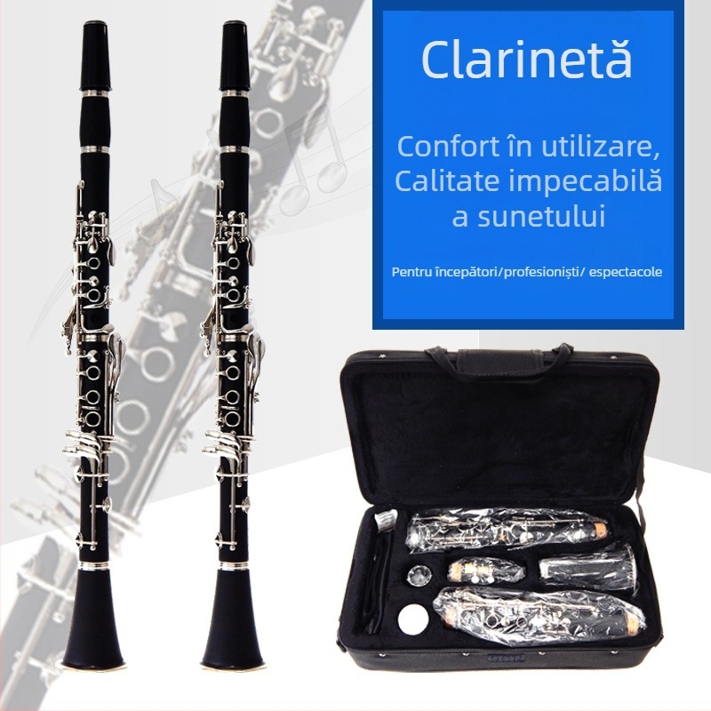 Clarinet cu corp Bakelite, finisaj nichelat, tonalitate Drop-B, pentru începători