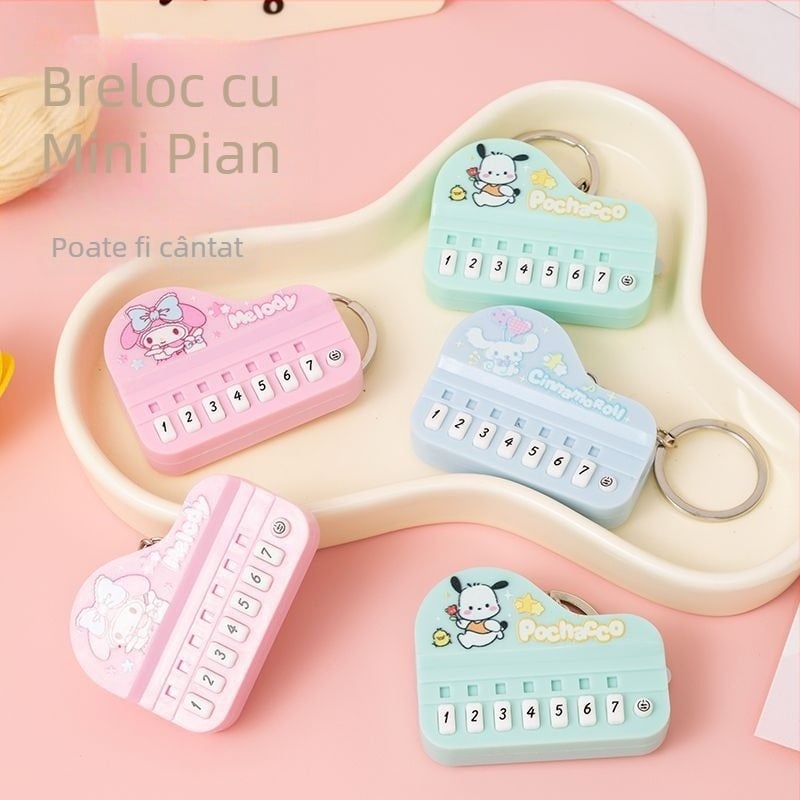 Breloc pentru chei de pian mic cu puzzle luminos, jucărie portabilă de orgă electronică, pandantiv pentru geantă (Plastic)