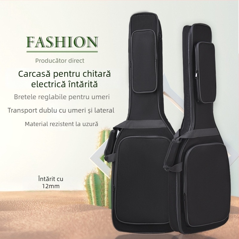 Geantă pentru copii pentru chitară electrică, material Oxford, interior rezistent la șocuri, curea de umăr curbată, buzunar pentru ID, unisex, pregătită pentru etichetare privată
