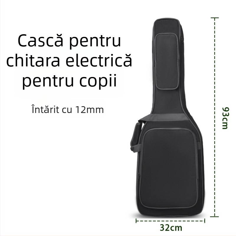 Geantă pentru copii pentru chitară electrică, material Oxford, interior rezistent la șocuri, curea de umăr curbată, buzunar pentru ID, unisex, pregătită pentru etichetare privată
