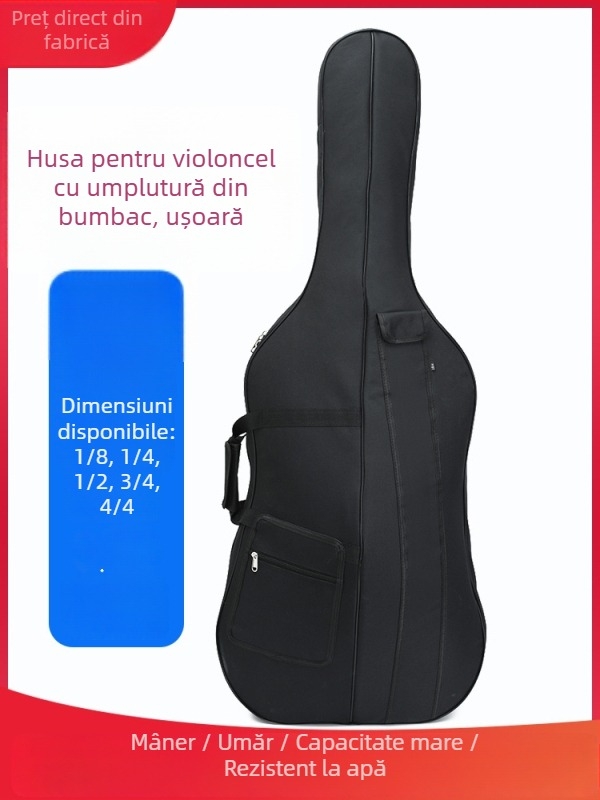 Geantă pentru violoncel cu design de rucsac — exterior Oxford, căptușeală poliester, impermeabilă, ușoară, unisex, pentru depozitare casnică