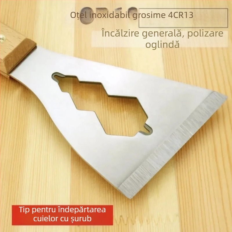 Spatulă multifuncțională pentru curățarea chitului și mortarului – oțel inoxidabil cu mâner din lemn, design îngroșat, unelte grele de renovare, imprimare logo disponibil