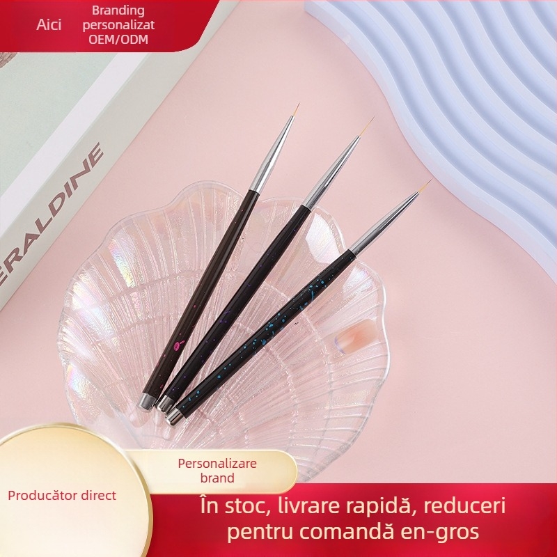 Set de 3 pixuri pentru arta unghiilor – linii fine, mâner metalic lung