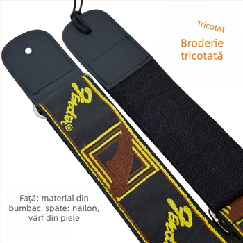 Bretea de chitară cu broderie țesută, din bumbac, căptușeală din nylon, curea de umăr curbată; potrivită pentru chitare, chitare electrice, bas electric; model CXFD, Carmani