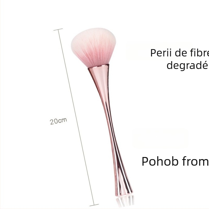 Perie pentru machiaj și pudră cu fibre sintetice, ambalaj în cutie, mâner din plastic, portabil