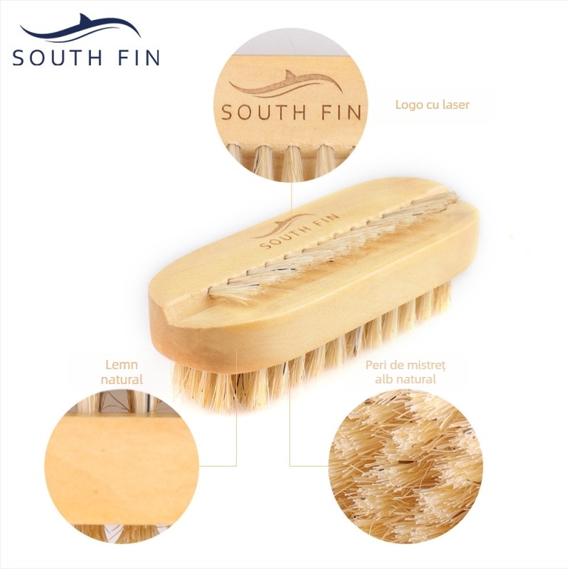 Perie de curățare a unghiilor cu peri din păr de porcine pe mâner din lemn — Blue ZOO, origine Zhejiang, 30 g, instrumente pentru unghii