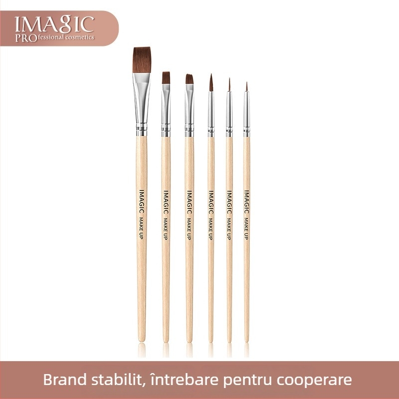 IMAGIC Set de 6 Pensule de Machiaj, Mânere din Lemn și Design Vopsit, Perii Mink Hair
