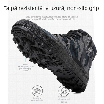 Pantofi de lucru cu gleznă înaltă, din pânză, talpă din cauciuc, branț EVA, șiret frontal (pentru bărbați, primăvară-toamnă)