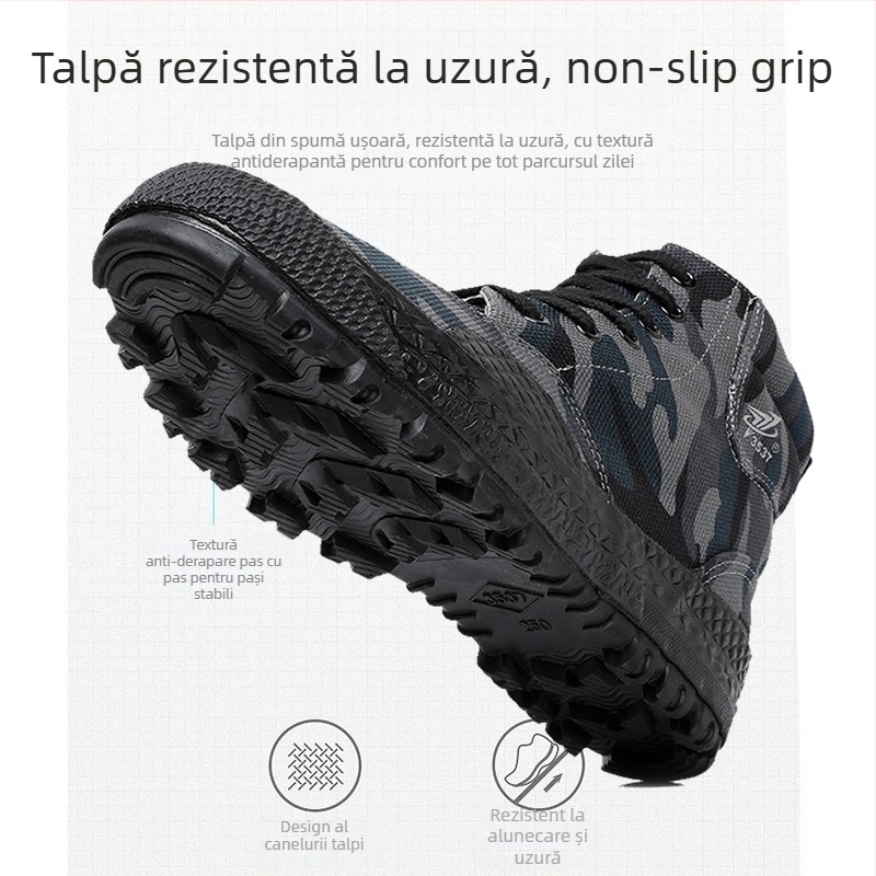 Pantofi de lucru cu gleznă înaltă, din pânză, talpă din cauciuc, branț EVA, șiret frontal (pentru bărbați, primăvară-toamnă)