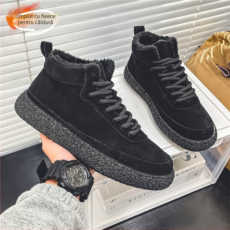 Pantofi sport casual de iarnă pentru bărbați, partea superioară din PU velur, profil scăzut, vârf ascuțit, branț EVA, talpă din cauciuc, mențin căldura