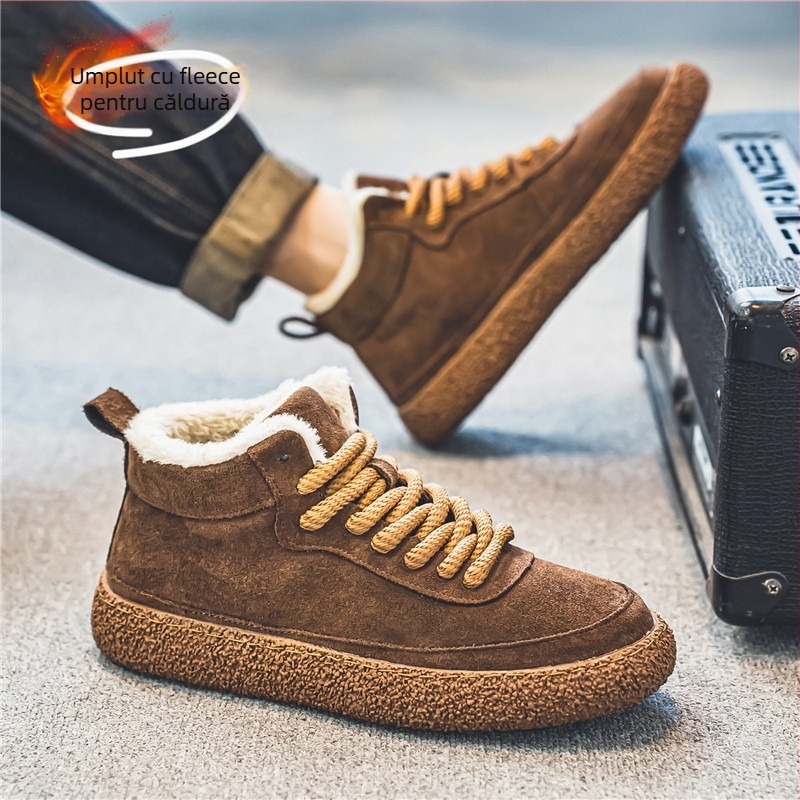 Pantofi sport casual de iarnă pentru bărbați, partea superioară din PU velur, profil scăzut, vârf ascuțit, branț EVA, talpă din cauciuc, mențin căldura