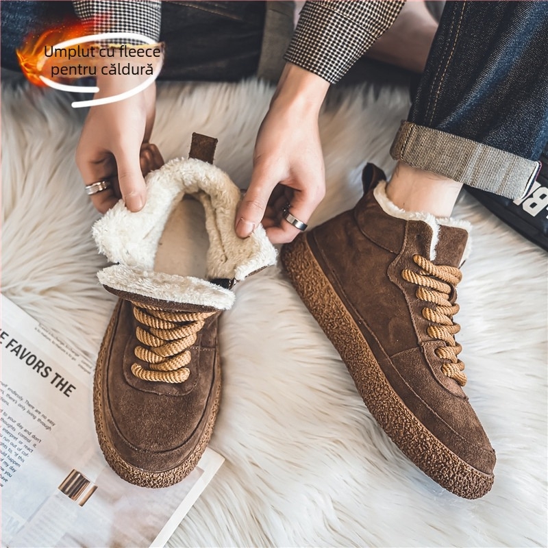 Pantofi sport casual de iarnă pentru bărbați, partea superioară din PU velur, profil scăzut, vârf ascuțit, branț EVA, talpă din cauciuc, mențin căldura