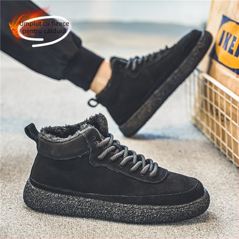 Pantofi sport casual de iarnă pentru bărbați, partea superioară din PU velur, profil scăzut, vârf ascuțit, branț EVA, talpă din cauciuc, mențin căldura