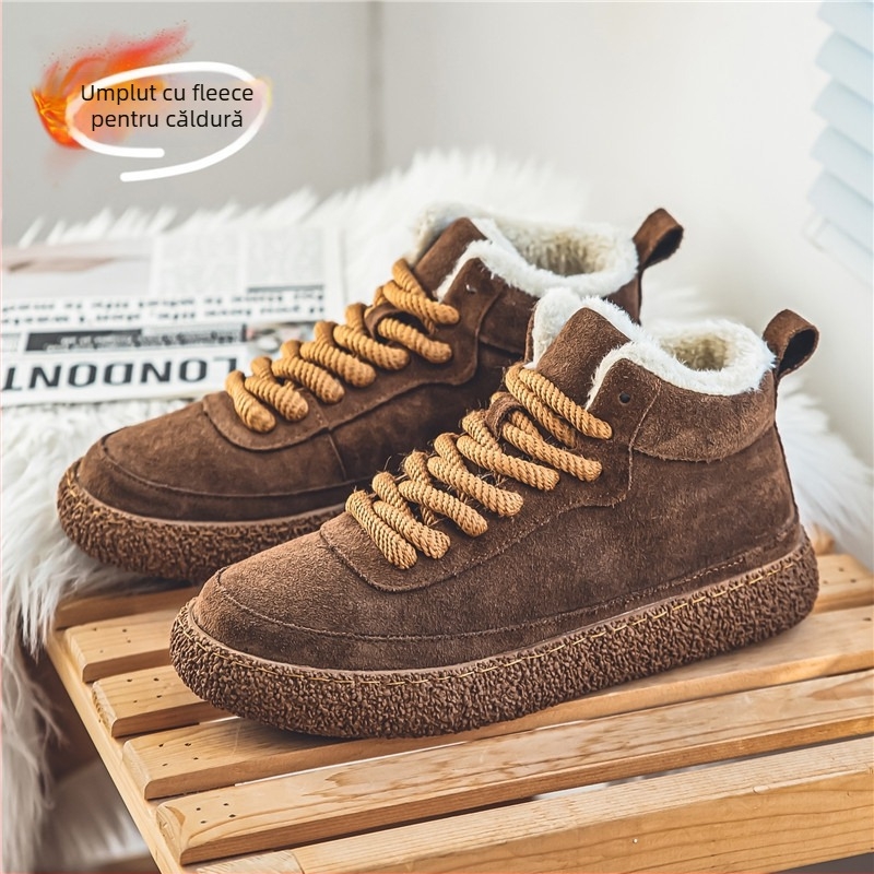 Pantofi sport casual de iarnă pentru bărbați, partea superioară din PU velur, profil scăzut, vârf ascuțit, branț EVA, talpă din cauciuc, mențin căldura