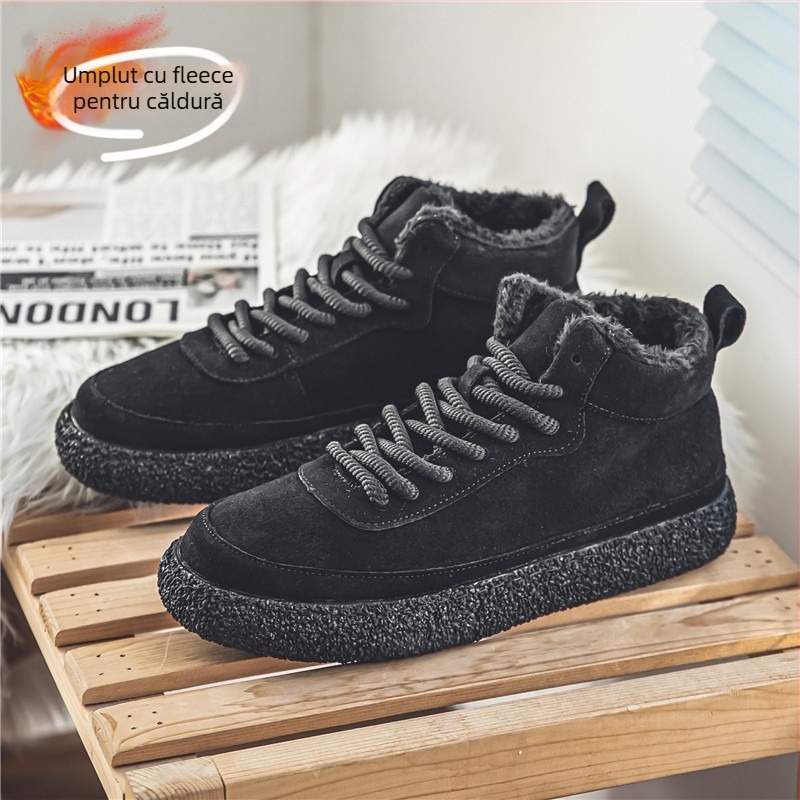 Pantofi sport casual de iarnă pentru bărbați, partea superioară din PU velur, profil scăzut, vârf ascuțit, branț EVA, talpă din cauciuc, mențin căldura