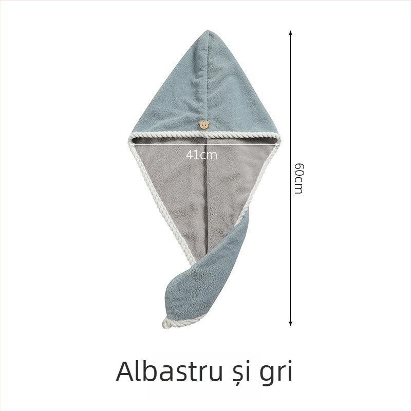 Căpăcel de uscare a părului din coral fleece, dublu strat, superabsorbant, uscare rapidă, 120–139 g, 150D