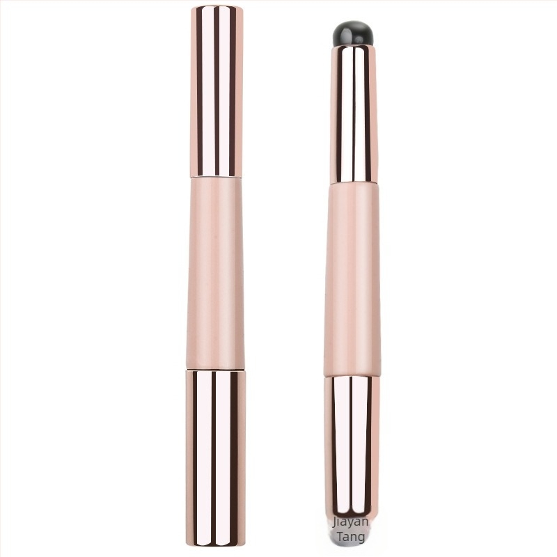 Perie de buze din silicon cu capăt dublu, vârf rotund, mâner din lemn, 1 perie, ambalaj OPP