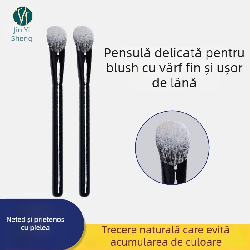Pensulă de machiaj cu fibre de nylon, pensulă unghiulară pentru contur și blush, mâner din lemn, ambalaj OPP, 1 bucată