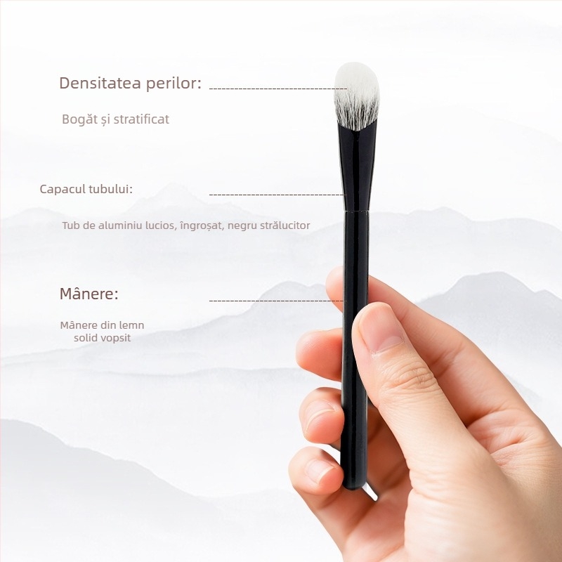 Pensulă de machiaj cu fibre de nylon, pensulă unghiulară pentru contur și blush, mâner din lemn, ambalaj OPP, 1 bucată